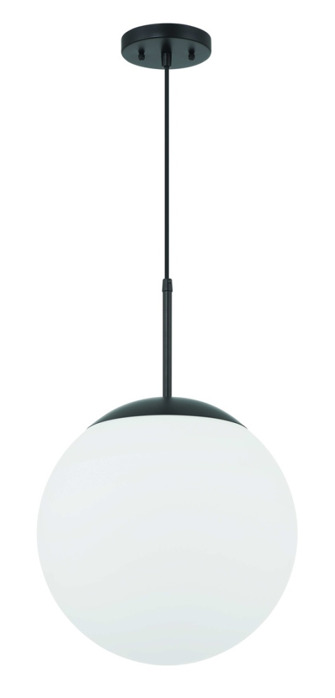 Gaze 12&#34; 1 Light Pendant in Flat Black, White Glass