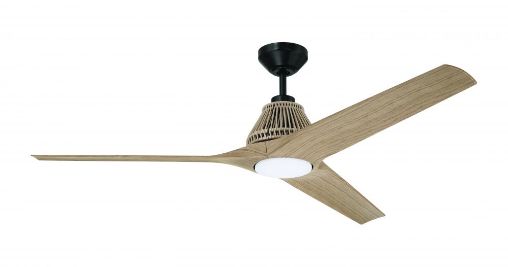 56&#34; Sea Scape in Flat Black w/ Light Wood Grain Blades